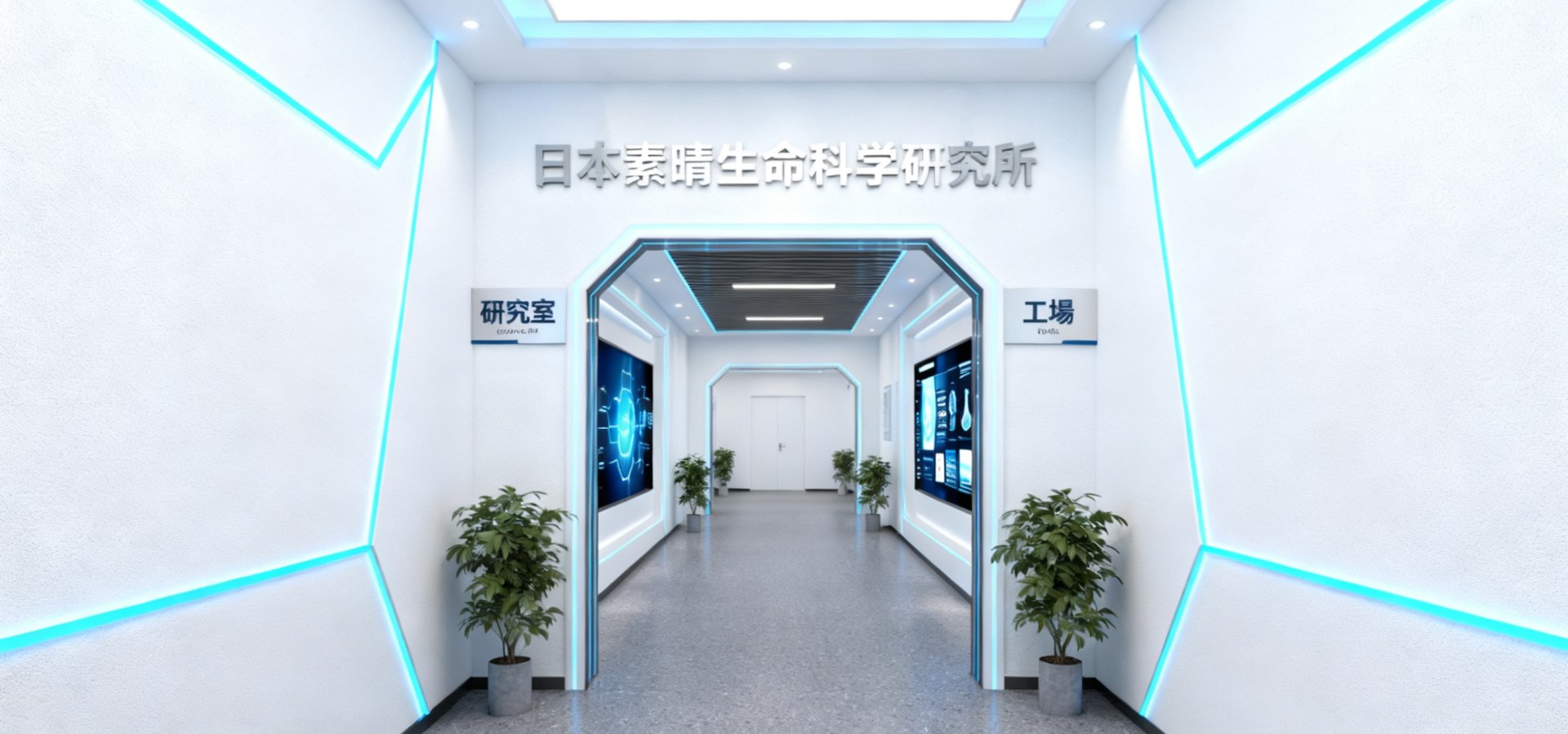 日本素晴生命科學研究所 連接研究室與工廠的走廊 科研生產一體化環境